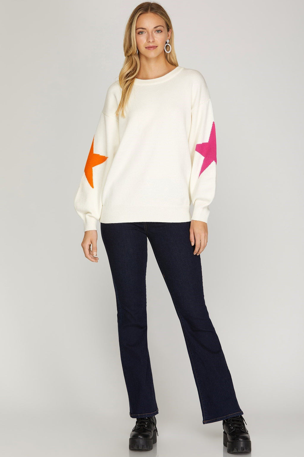 Long Sleeve Star Patterned Sweater