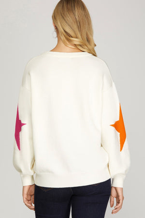 Long Sleeve Star Patterned Sweater