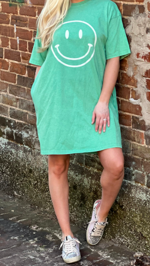 Green Smiley Face T-Shirt Dress
