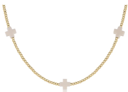 Signature Cross 15" choker Gold pattern 2mm bead