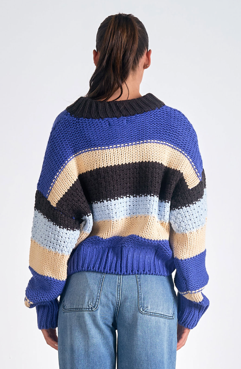 Blue Stripe Cropped Knit Crew