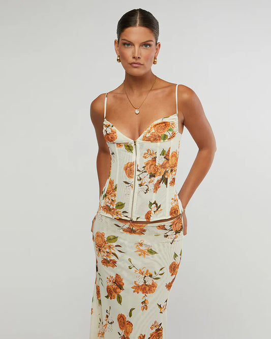 Neutral Floral Midi Skirt