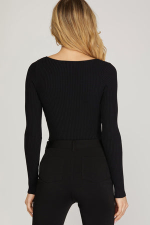 Sweetheart Neck Ribbed Sweater Top