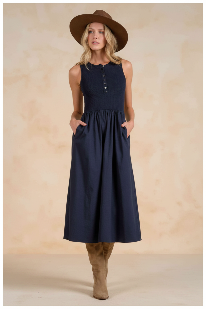 Elan  Sleeveless Mixed Media Maxi Dress