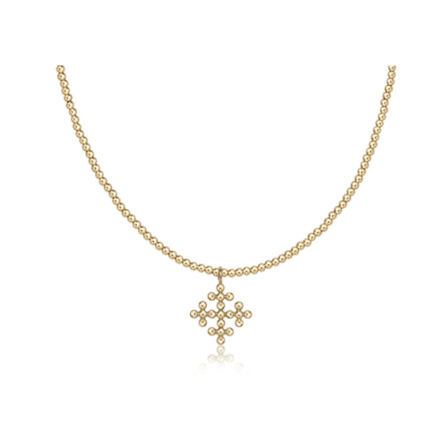 15" Classic 2mm Beaded Signature Cross Encompass Gold Charm