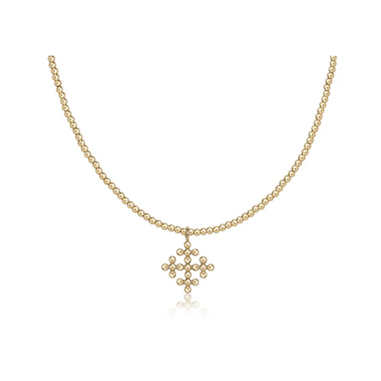 15" Classic 2mm Beaded Signature Cross Encompass Gold Charm