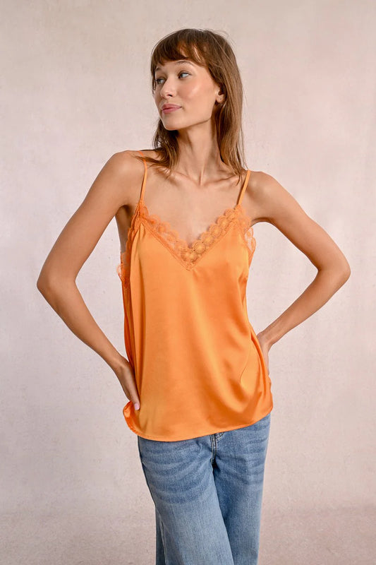 Satin Camisole Trimmed with Lace