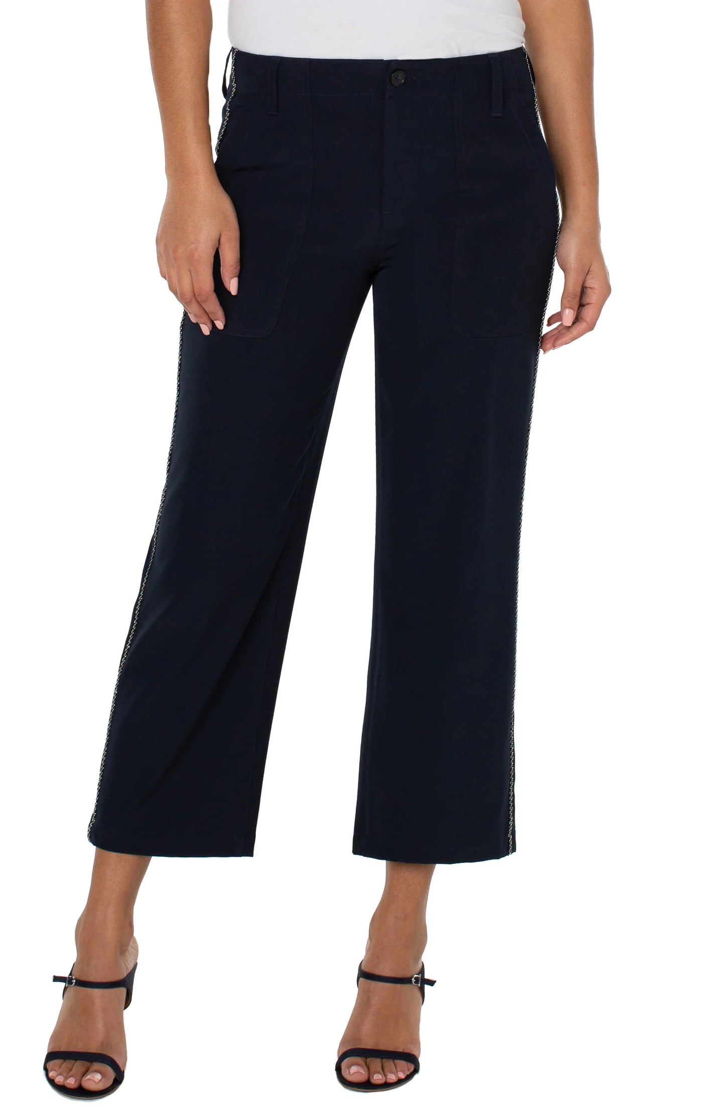 Wide Leg Chain Trim Crop Pants