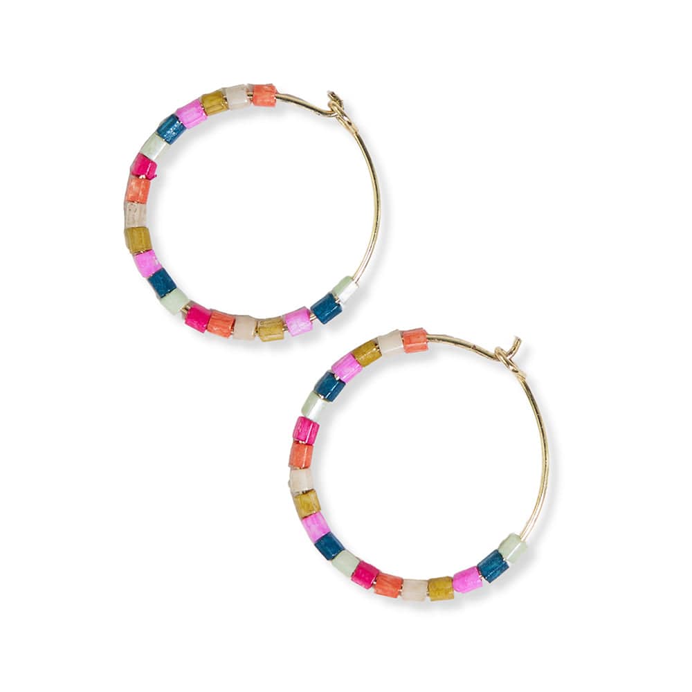 Victoria Mixed Beaded Hoop Earrings Black