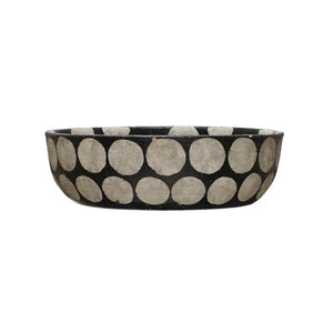 Decorative Terra-cotta Bowl w/ Wax Relief Dots, Black & Cement Color