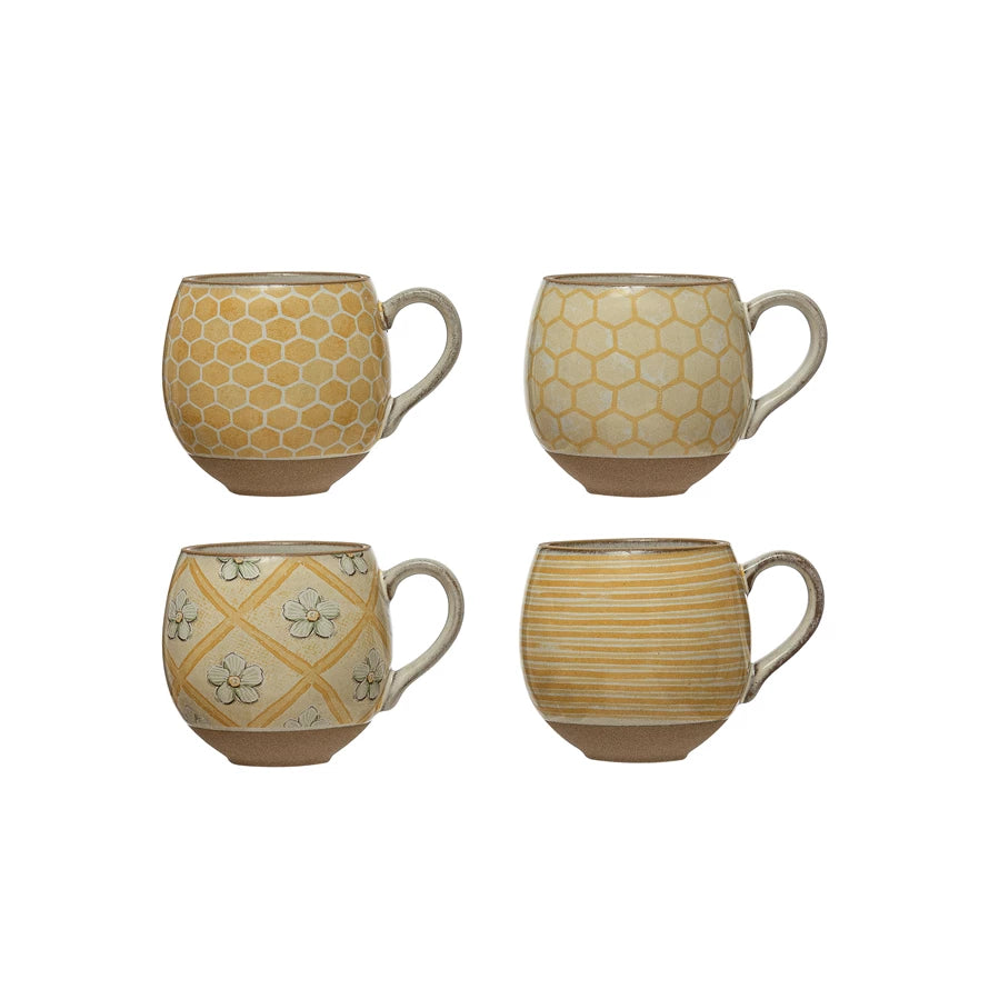 12 oz. Stoneware Mug with Pattern and Interior Bee Image