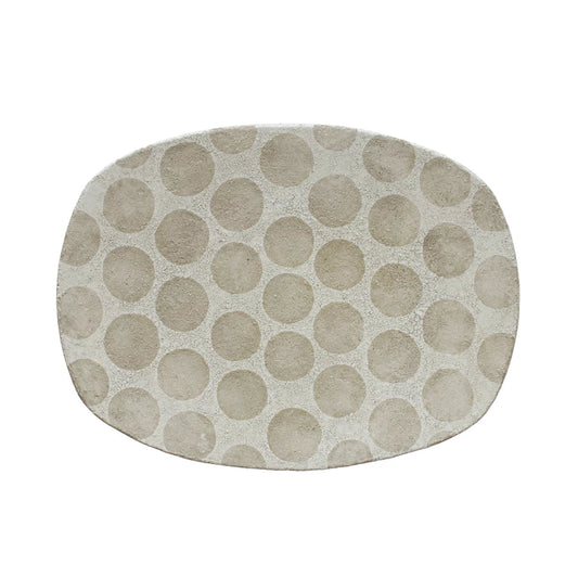 Decorative Terra-cotta Platter w/ Wax Relief Dots, White & Cement Color