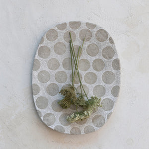 Decorative Terra-cotta Platter w/ Wax Relief Dots, White & Cement Color