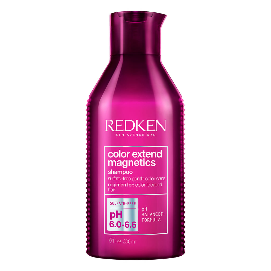 Redken Color Extend Magnetics Sulfate-Free Shampoo gently cleanses color treated hair to enhance shine and hair color vibrancy. Color Extend Magnetic's formula features a multi-targeted delivery system with key ingredients to prevent hair color fade and promote the health of the hair. The Color Extend Magnetics System is acidic, which helps to balance the pH levels of the hair and care for the tone and vibrancy of professional color in between salon services.