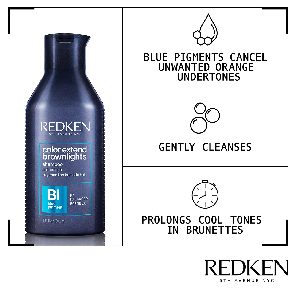 Redken's Color Extend Brownlights Blue Shampoo is a color-depositing, sulfate-free shampoo for natural or color treated brown hair. This hair toner is a blue shampoo that is ideal for color correcting and neutralizing brassy tones on natural and highlighted brown hair, and is great for brunettes who need gray coverage. 